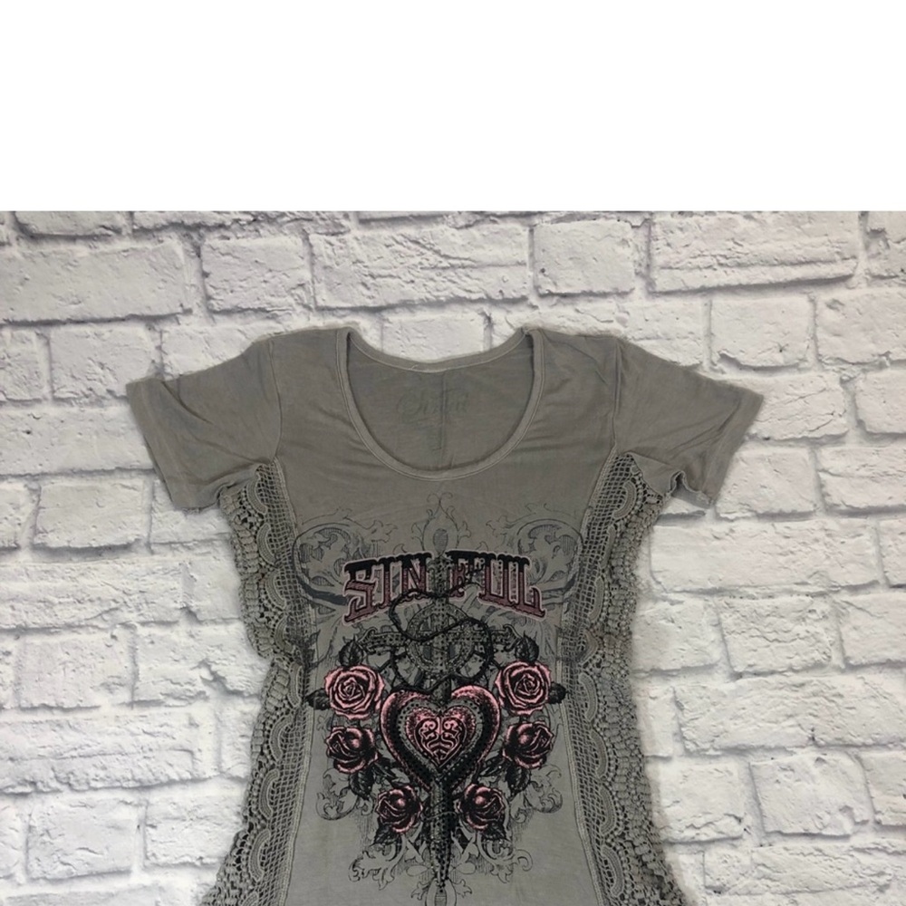 Affliction Sinful Lace sparkle stud top. Small